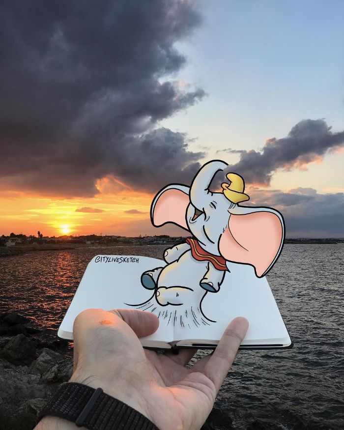 Drawings-Cartoons-Merged-With-Reality-Citylivesketch-Pietro-Cataudella