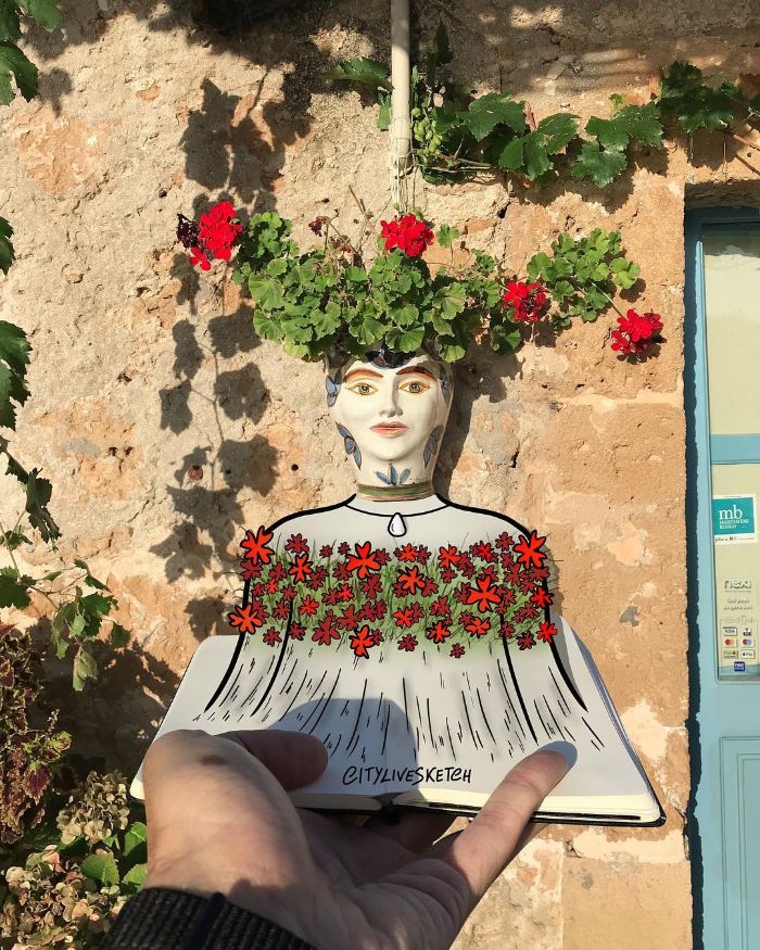 Drawings-Cartoons-Merged-With-Reality-Citylivesketch-Pietro-Cataudella