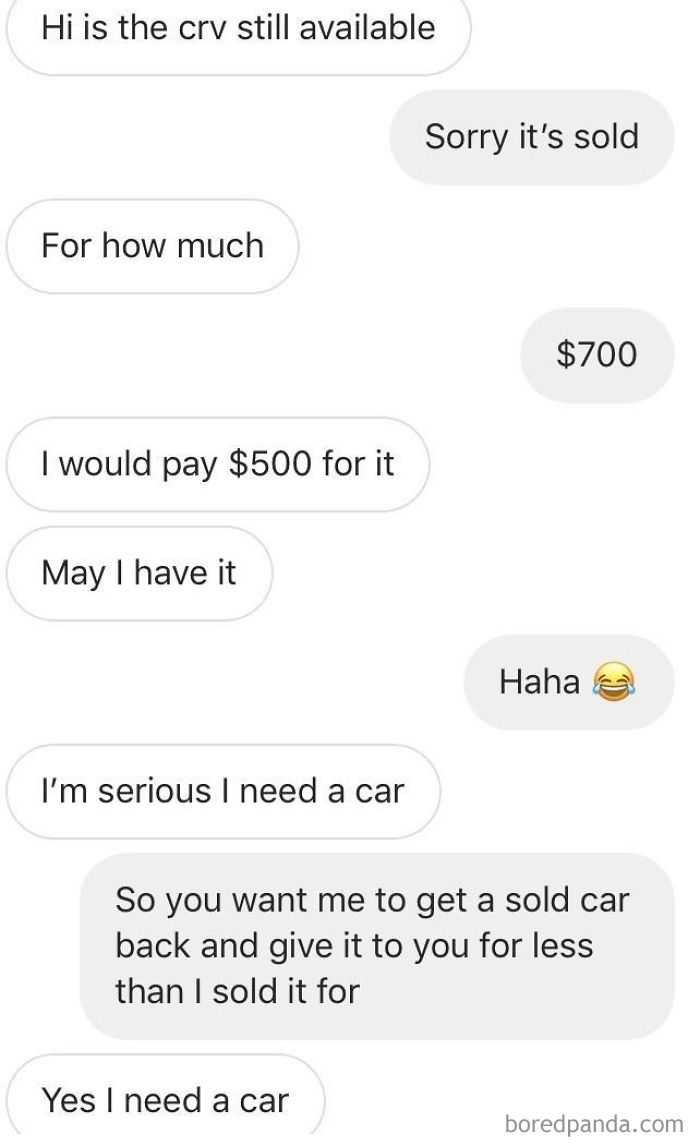 So You Want Me To Unsell My Car And Are Offering Me Less Than It Sold For...