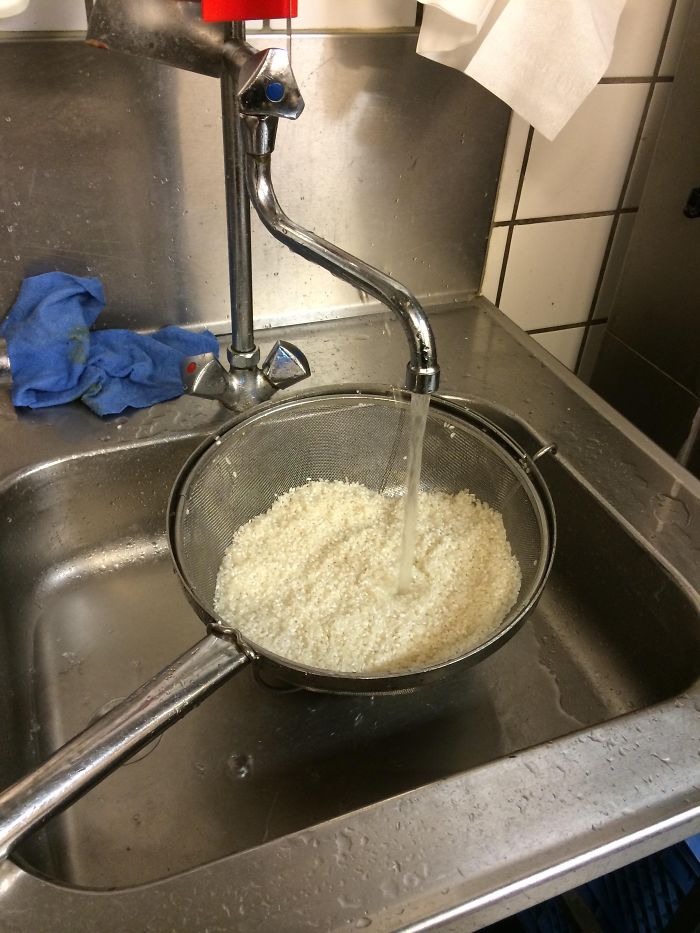 My Boss Rinsing Rice. She Let's It Stay Like That For 10 Minutes