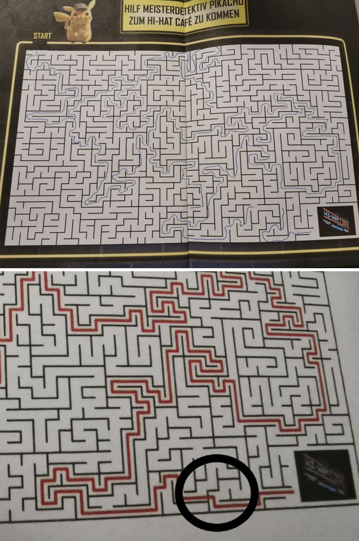 Me And My GF Were Struggling With This Maze We Got When Watching The Pikachu Movie. We Checked The Solution In The Back And They Draw Through A Wall