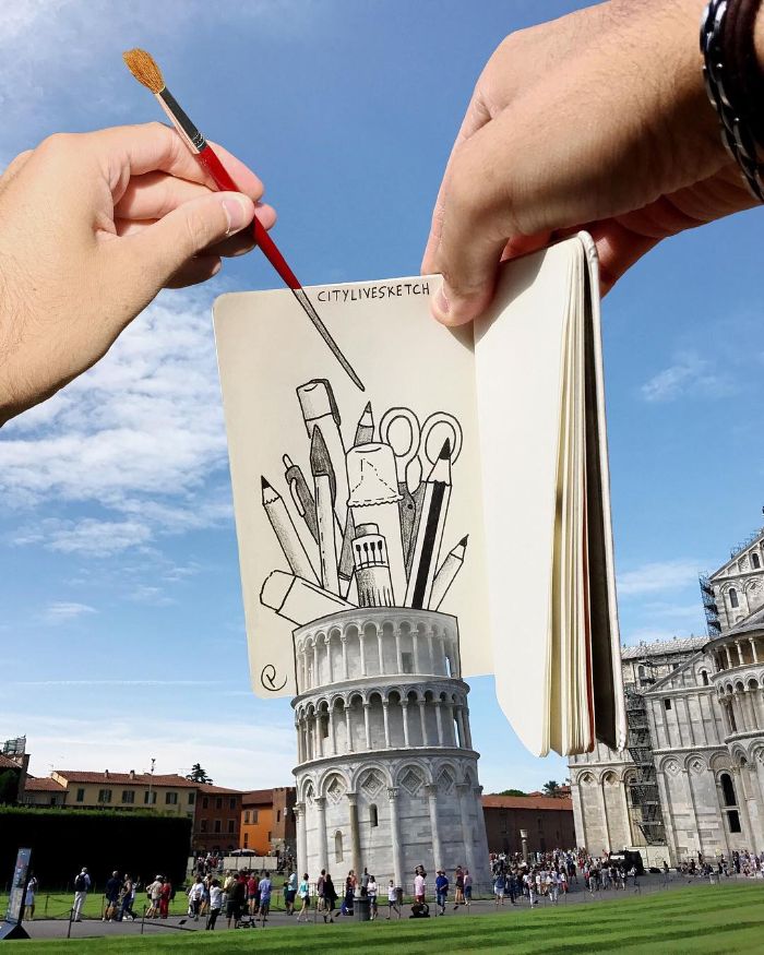 Drawings-Cartoons-Merged-With-Reality-Citylivesketch-Pietro-Cataudella