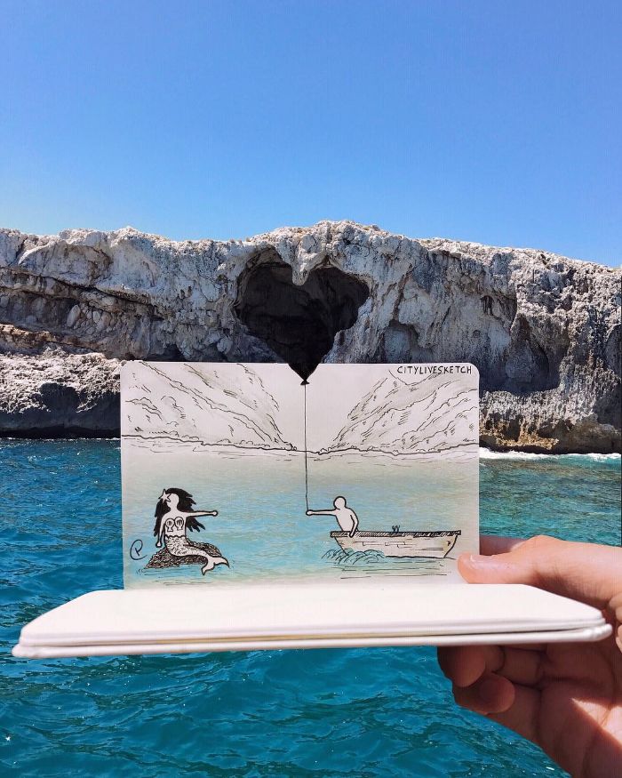 Drawings-Cartoons-Merged-With-Reality-Citylivesketch-Pietro-Cataudella