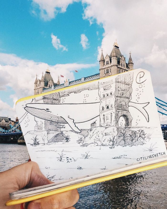 Drawings-Cartoons-Merged-With-Reality-Citylivesketch-Pietro-Cataudella