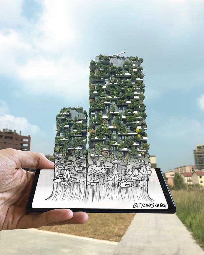 Drawings-Cartoons-Merged-With-Reality-Citylivesketch-Pietro-Cataudella