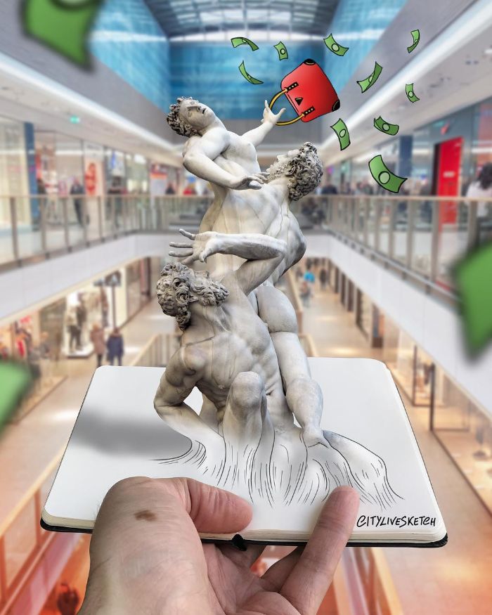 Drawings-Cartoons-Merged-With-Reality-Citylivesketch-Pietro-Cataudella