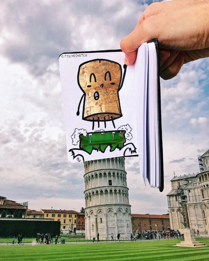 Drawings-Cartoons-Merged-With-Reality-Citylivesketch-Pietro-Cataudella