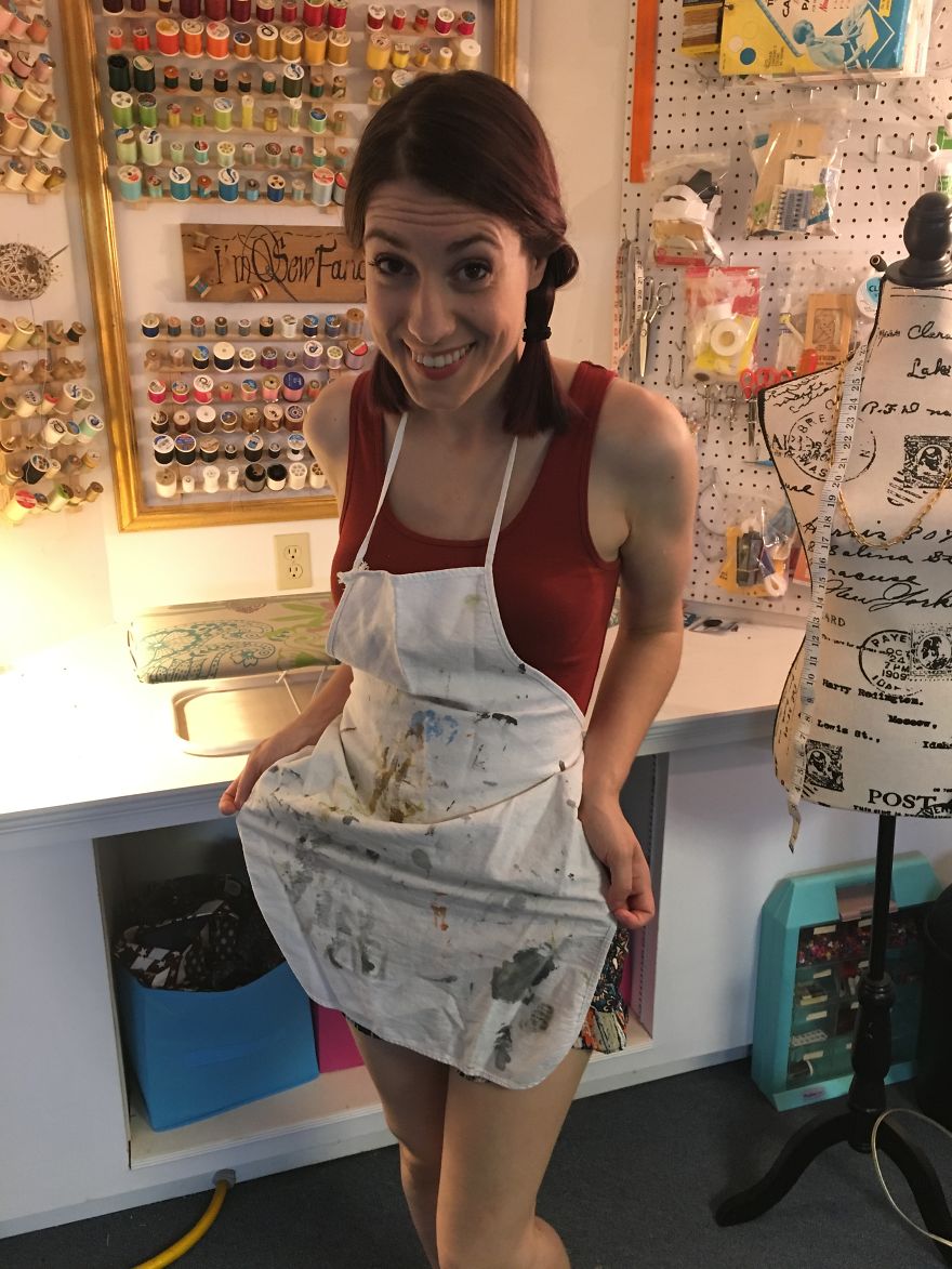 I Turned My Old Paint Aprons Into An Apron Dress. I Turned My Old Paint Aprons Into An Apron Dress.