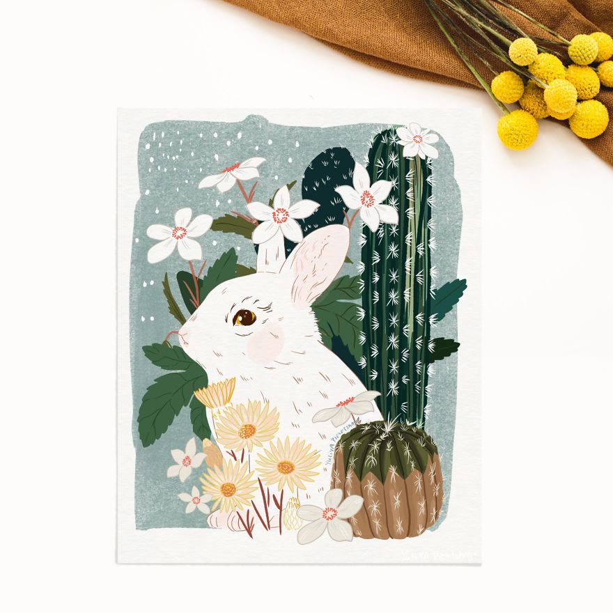 White Bunny In Cacti