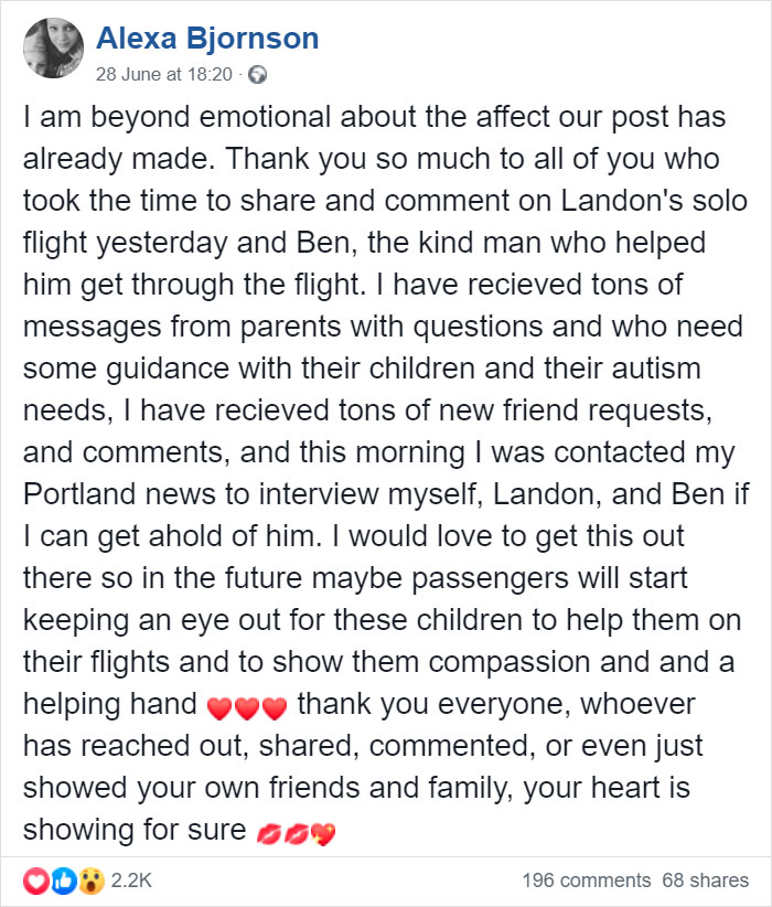 7-Year-Old Autistic Boy Flying Alone With $10 And A Note Explaining His Condition Gets The Best Seatmate