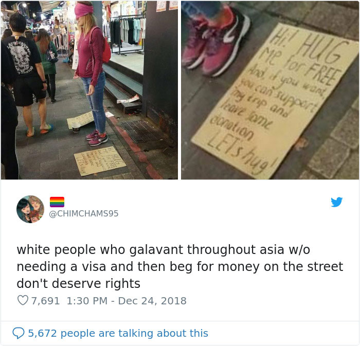 Begpacker Giving "Free" Hugs