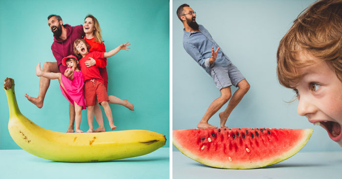 We Took Fun Pics Of Our Family With Giant Tropical Fruits (No Photoshop)