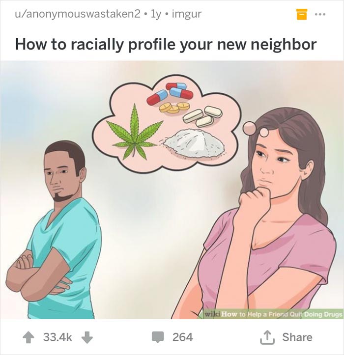 Woman imagining d***s while observing a man, in an out of context WikiHow illustration.