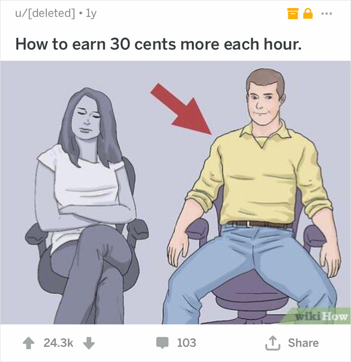 Woman sitting cold and sad, man sitting relaxed in a comic WikiHow illustration.