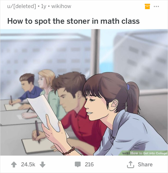 Girl dreams in math class, holding a paper, with classmates in background, illustrating out of context WikiHow captions.