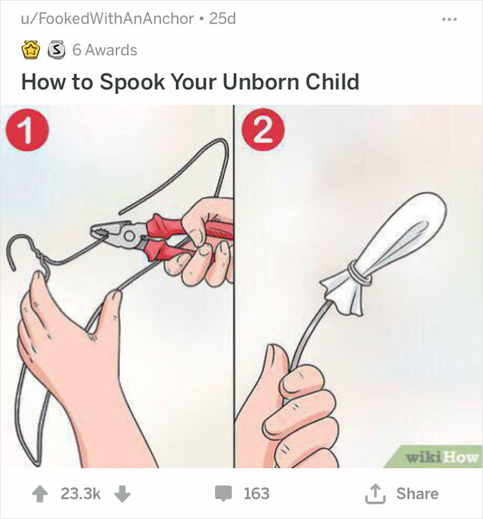 Hands cutting a metal hanger and covering a stick with white fabric, an amusing out of context WikiHow illustration.