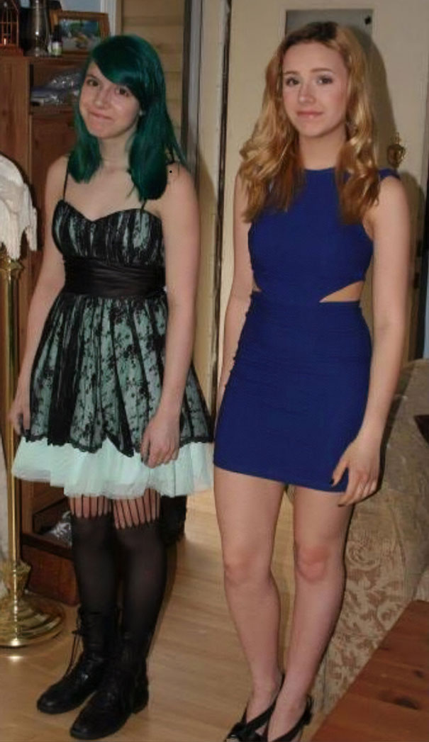 Me And My Twin Sister At Sophomore Formal, You Can Guess Which One Is Me