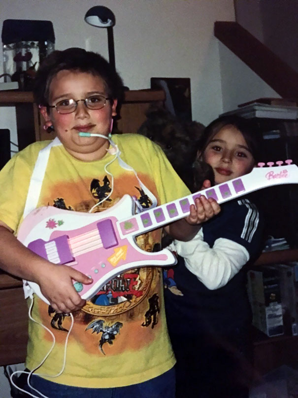 Me And My Sister's Barbie Electric Guitar Topped With My Awesome Yu-Gi-Oh! T-Shirt