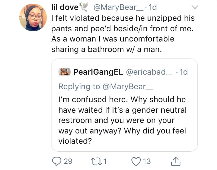 Woman Feels 'Violated' When A Man Uses A Gender Neutral Bathroom In Front Of Her Woman Feels 'Violated' When A Man Uses A Gender Neutral Bathroom In Front Of Her