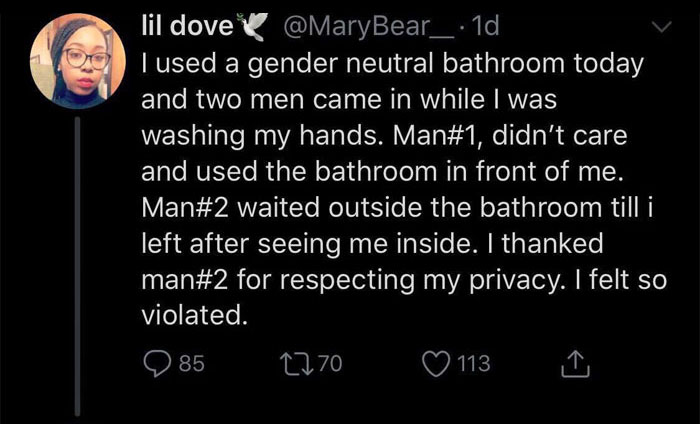 Woman Feels 'Violated' When A Man Uses A Gender Neutral Bathroom In Front Of Her Woman Feels 'Violated' When A Man Uses A Gender Neutral Bathroom In Front Of Her