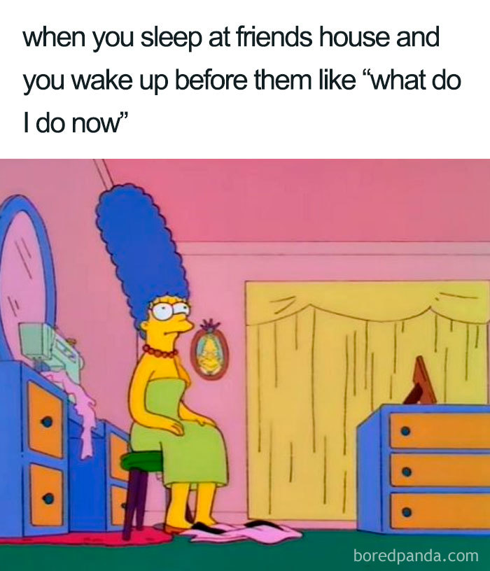 Marge Simpson sitting awkwardly, looking confused, in a humorous sleeping meme scenario.