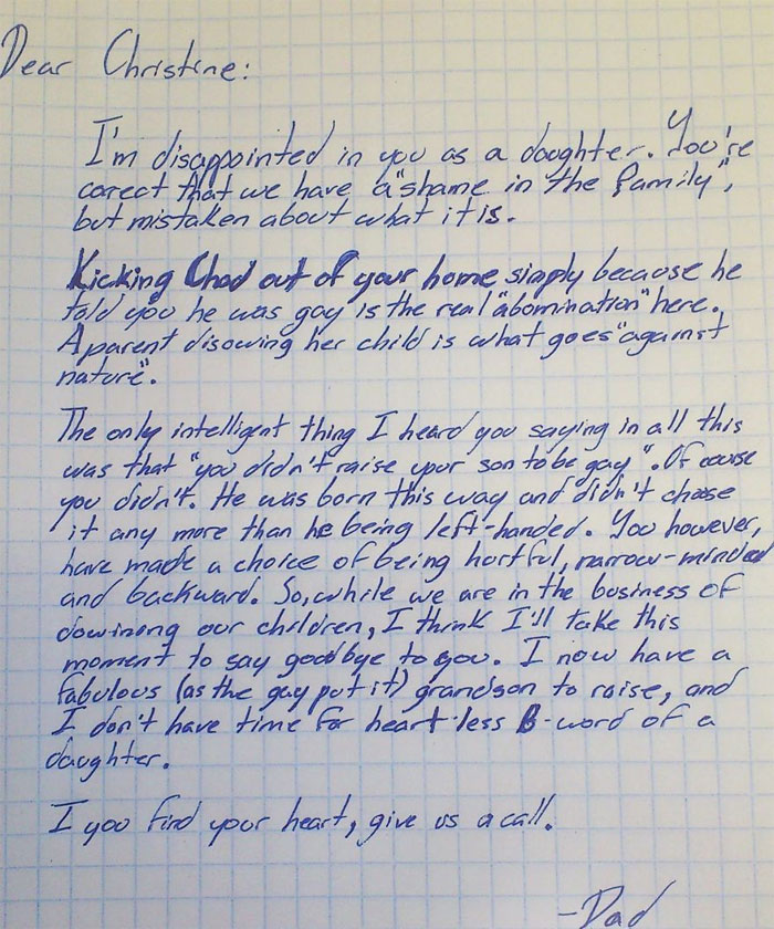 Mom Throws Out Her Gay Son After He Comes Out, Grandpa Disowns Her With Powerful Letter Mom Throws Out Her Gay Son After He Comes Out, Grandpa Disowns Her With Powerful Letter