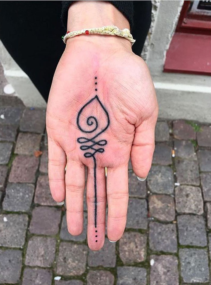 Fresh And Healed Pictures Of This Unalome In The Palm I Did Some Time Ago