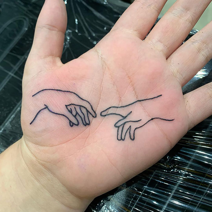 Little Bit Red “Creation Of Adam” Hands For Jaleesa Made Today On The Palm