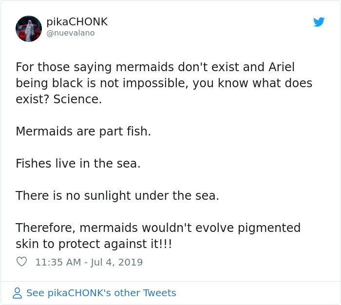 People Use 'Science' To Prove Disney Has To Change The Lead Actor Of The Little Mermaid 'Cause She Can't Be Black People Use 'Science' To Prove Disney Has To Change The Lead Actor Of The Little Mermaid 'Cause She Can't Be Black