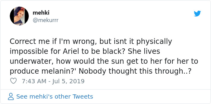 People Use 'Science' To Prove Disney Has To Change The Lead Actor Of The Little Mermaid 'Cause She Can't Be Black People Use 'Science' To Prove Disney Has To Change The Lead Actor Of The Little Mermaid 'Cause She Can't Be Black