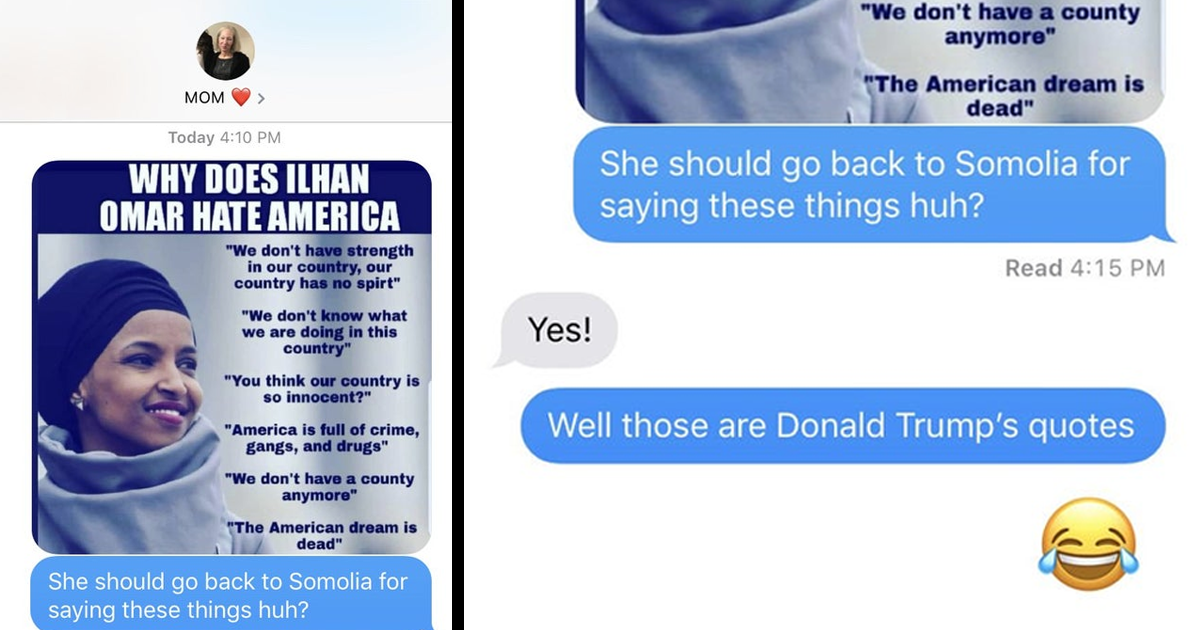 Mom Falls For ‘Ilhan Omar Meme’ That Her Child Sent, And People Are Saying It’s The Best Way To Troll Trump Supporters