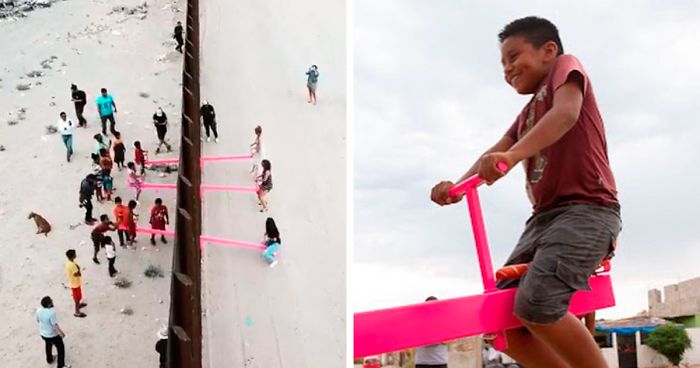 Children From The US And Mexico Play Together On These Seesaws Built On The Border Wall In Defiance Of Trump