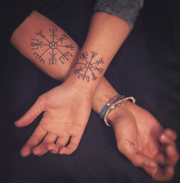 Vegvísir With Each Other’s Initials