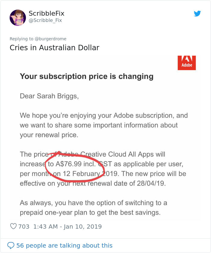 Person Tired Of Adobe Increasing The Prices Of Their Programs Posts List Of Free Alternatives