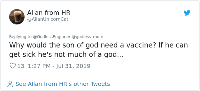 26 Responses People Had To This Anti-Vaxxer Proudly Wearing A 'Jesus Wasn’t Vaccinated' T-Shirt 26 Responses People Had To This Anti-Vaxxer Proudly Wearing A 'Jesus Wasn’t Vaccinated' T-Shirt