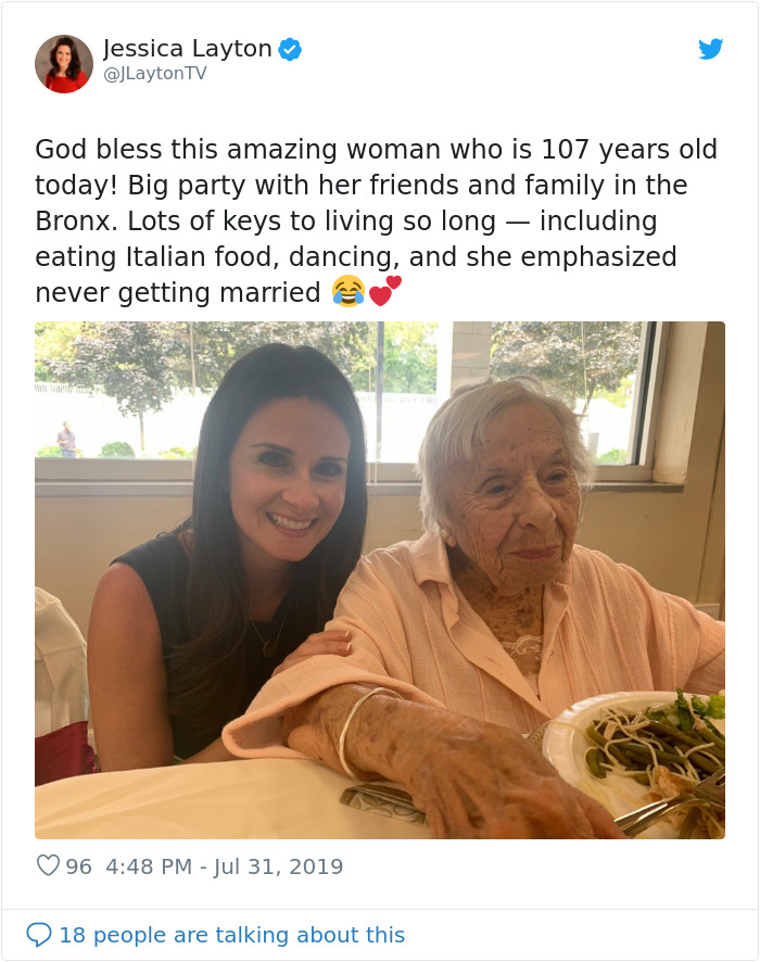 Woman Celebrates Her 107th Birthday, Says The Secret Reason Why She Lived So Long Is Never Getting Married