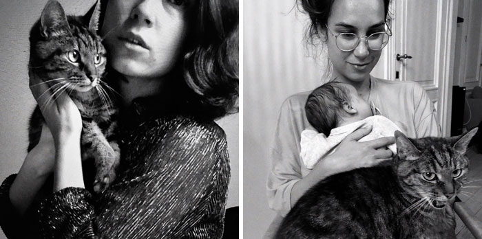 Something Tells Me This Cat Is Not Happy About Losing The Prime Snuggle Spot!