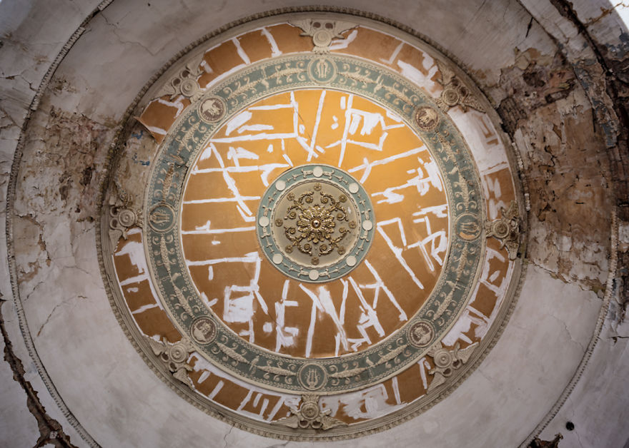 Golden - Looking Up At The Ceiling That Was Attempted To Be Repaired In A Former Cinema