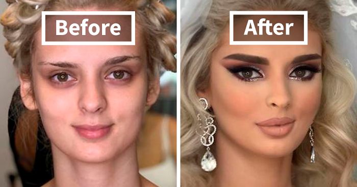 23 Photos Taken Before And After Brides Got Their Wedding Makeup (New Pics)