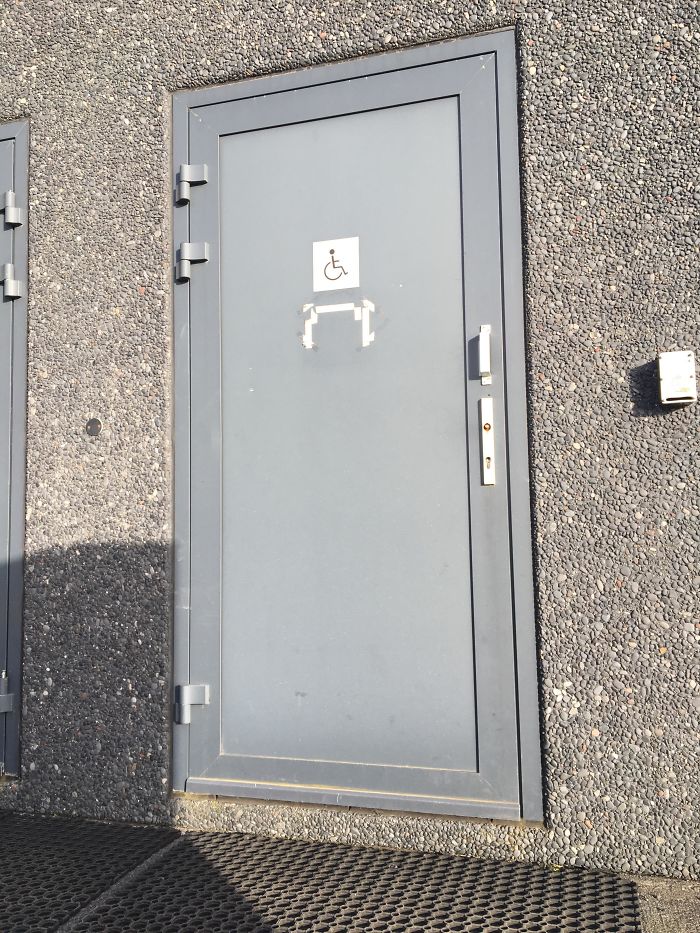 This Handicapped Restroom Is Not Easy To Get Into In A Wheelchair