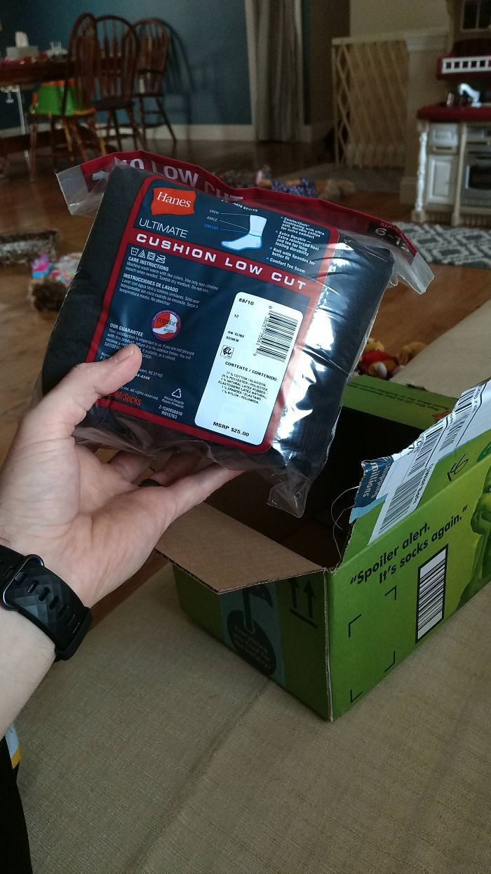 I Bought Socks Off Amazon Last Week. They Started Using Holiday Themed Boxes With Funny Quotes On The Sides. I Was Impressed By The Irony