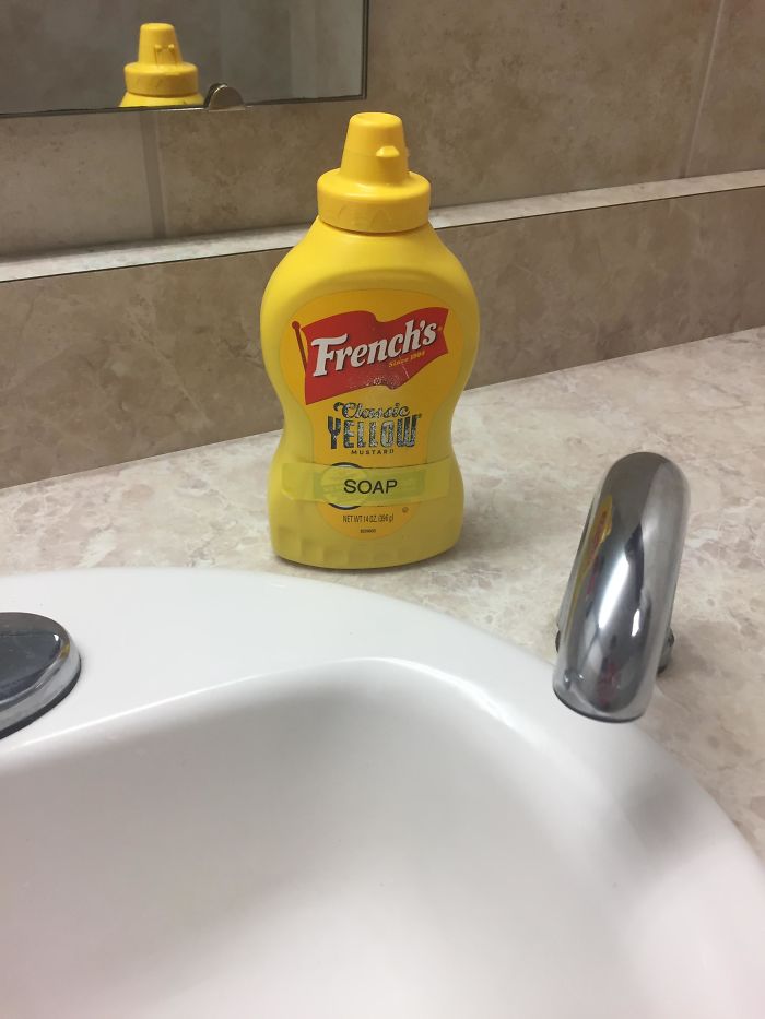 The Soap In The National Mustard Museum Bathroom Is Held In A Mustard Bottle