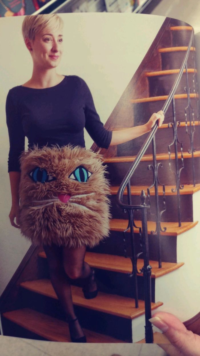 This "Faux Fur Skirt" Found In A Cat Themed Crafting Book. Even The Model Is Barely Holding Back Laughter