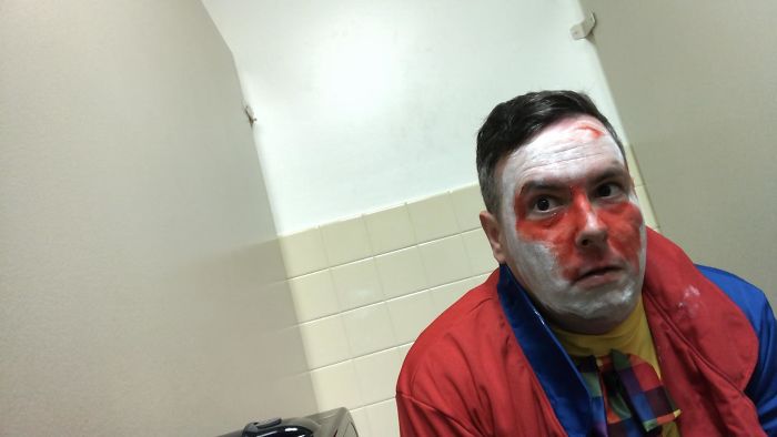 I’m Literally In A Bathroom Stall At Work Right Now Covered In Clown Paint And I Just Tried Wiping It Off And It's Not Coming Off