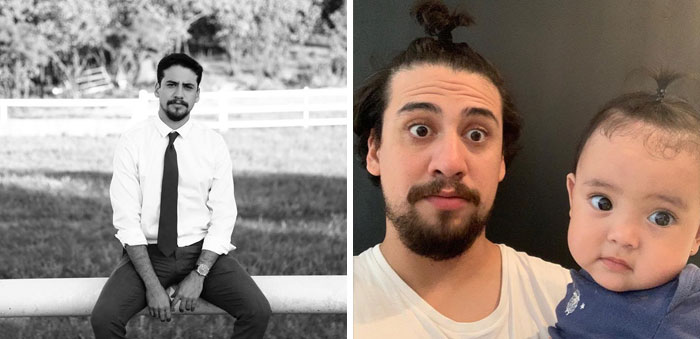 I Can’t Tell If He’s More Shocked By His New Look Or By His New Kid