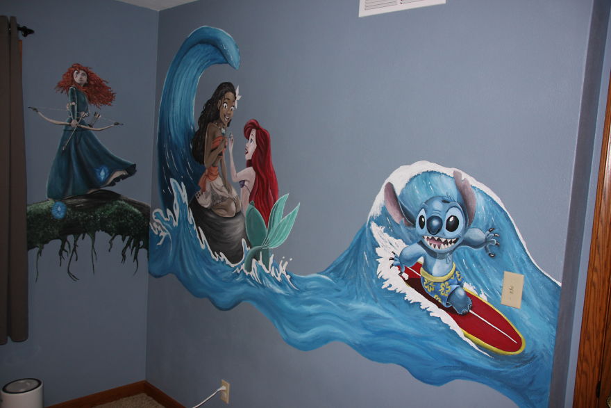 I'm A Stay-At-Home Dad And I Wanted To Make My Daughters' Room Special, So I Painted Murals In Their Room (19 Pics)