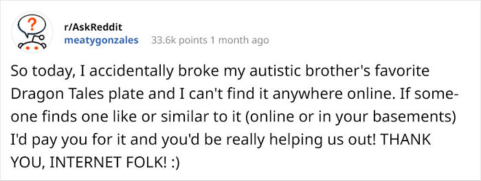 Girl Breaks The Only Plate Her Autistic Brother Eats Off Of, Asks For Help On Reddit And People Deliver