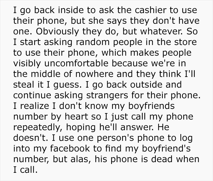 Boyfriend Leaves His GF In A Gas Station By Accident, She Keeps Asking People To Use Their Phones Until Cops Show Up