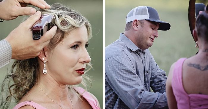 Raw Photoshoot Of Woman Preparing To Battle Breast Cancer As Husband Shaves Off Her Hair Goes Viral