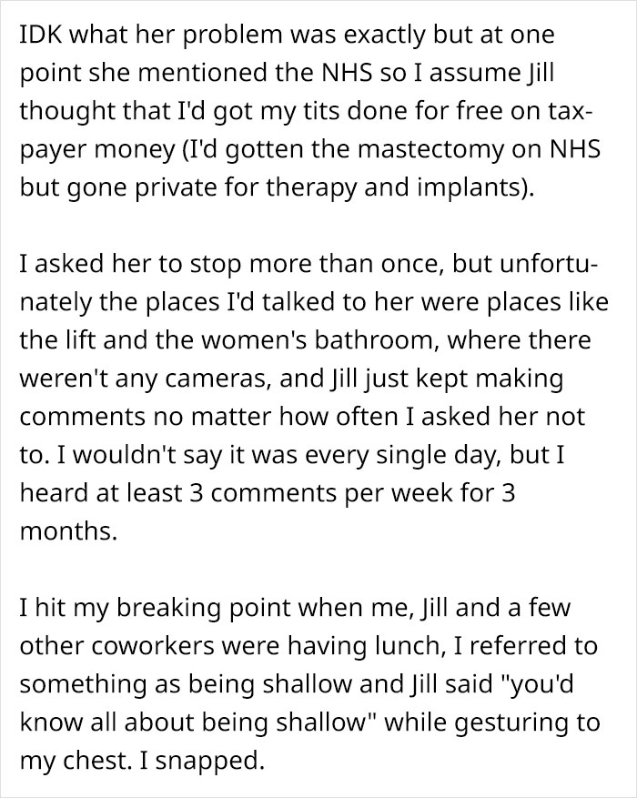 Woman Gets Revenge On A Co-Worker That Bullied Her For Months For Having Breast Implants Woman Gets Revenge On A Co-Worker That Bullied Her For Months For Having Breast Implants